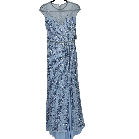 Mac Duggal Embellished Illusion High Neck Cap Sleeve Gown French Blue Size 8 NWT - Picture 8 of 10